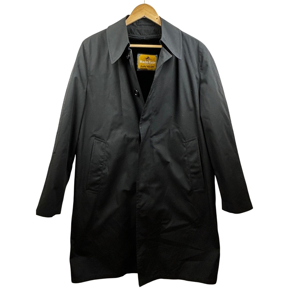 Rainfair Men's Lined Rain Coat Size 38 Black Zip-Out‎ Liner Vintage Made in USA